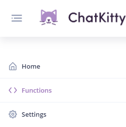 From the ChatKitty dashboard side menu, select "Functions"